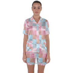 Abstract Pattern Background Pastel Satin Short Sleeve Pyjamas Set