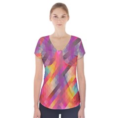 Abstract Background Colorful Pattern Short Sleeve Front Detail Top