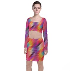 Abstract Background Colorful Pattern Long Sleeve Crop Top & Bodycon Skirt Set