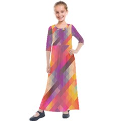 Abstract Background Colorful Pattern Kids  Quarter Sleeve Maxi Dress