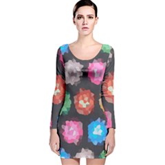 Background Colorful Abstract Long Sleeve Velvet Bodycon Dress