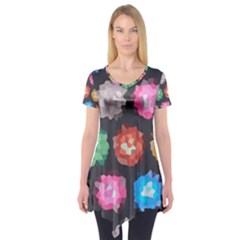 Background Colorful Abstract Short Sleeve Tunic 