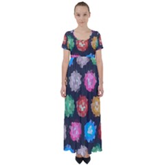 Background Colorful Abstract High Waist Short Sleeve Maxi Dress