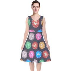 Background Colorful Abstract V-Neck Midi Sleeveless Dress 
