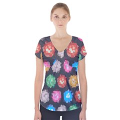 Background Colorful Abstract Short Sleeve Front Detail Top