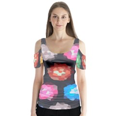 Background Colorful Abstract Butterfly Sleeve Cutout Tee 