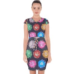 Background Colorful Abstract Capsleeve Drawstring Dress 