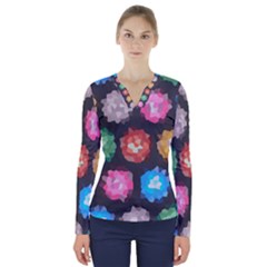 Background Colorful Abstract V-Neck Long Sleeve Top