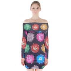 Background Colorful Abstract Long Sleeve Off Shoulder Dress