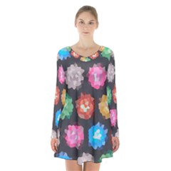 Background Colorful Abstract Long Sleeve Velvet V-neck Dress