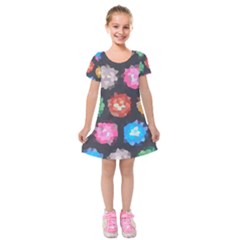 Background Colorful Abstract Kids  Short Sleeve Velvet Dress