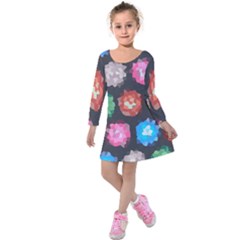 Background Colorful Abstract Kids  Long Sleeve Velvet Dress
