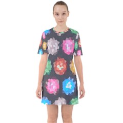 Background Colorful Abstract Sixties Short Sleeve Mini Dress