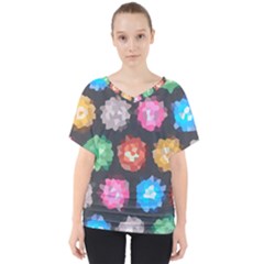 Background Colorful Abstract V-Neck Dolman Drape Top