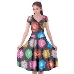 Background Colorful Abstract Cap Sleeve Wrap Front Dress