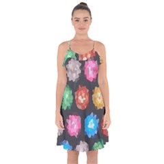 Background Colorful Abstract Ruffle Detail Chiffon Dress