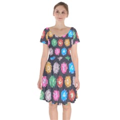 Background Colorful Abstract Short Sleeve Bardot Dress