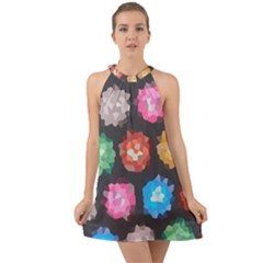 Background Colorful Abstract Halter Tie Back Chiffon Dress
