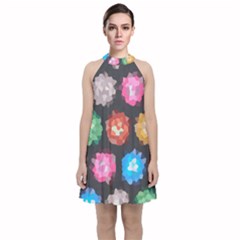 Background Colorful Abstract Velvet Halter Neckline Dress 