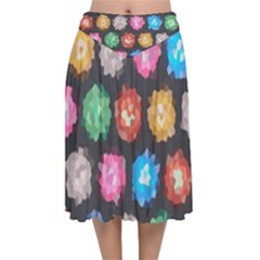 Background Colorful Abstract Velvet Flared Midi Skirt