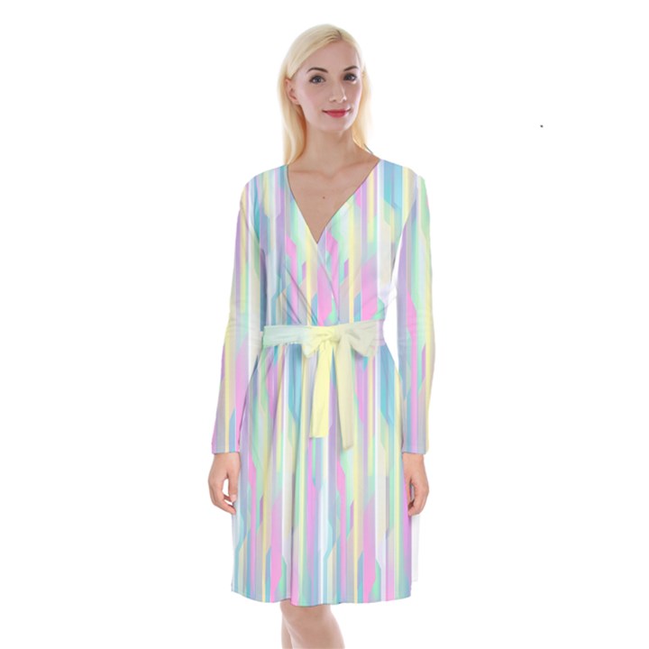 Background Abstract Pastels Long Sleeve Velvet Front Wrap Dress