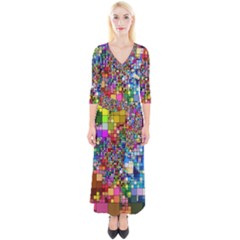 Abstract Squares Arrangement Quarter Sleeve Wrap Maxi Dress