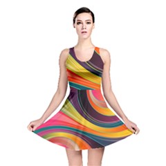 Abstract Colorful Background Wavy Reversible Skater Dress by Nexatart