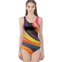 Abstract Colorful Background Wavy One Piece Swimsuit View1