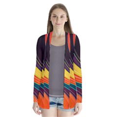 Abstract Colorful Background Wavy Drape Collar Cardigan