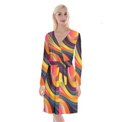 Abstract Colorful Background Wavy Long Sleeve Velvet Front Wrap Dress
