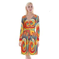 Background Colorful Abstract Long Sleeve Velvet Front Wrap Dress