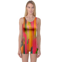 Background Abstract Colorful One Piece Boyleg Swimsuit