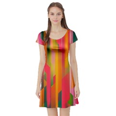 Background Abstract Colorful Short Sleeve Skater Dress