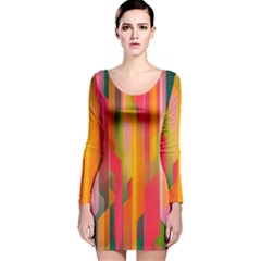 Background Abstract Colorful Long Sleeve Velvet Bodycon Dress