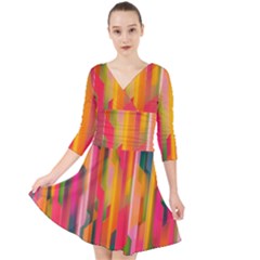 Background Abstract Colorful Quarter Sleeve Front Wrap Dress