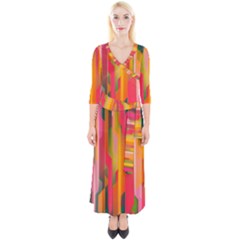 Background Abstract Colorful Quarter Sleeve Wrap Maxi Dress