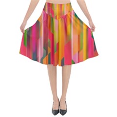 Background Abstract Colorful Flared Midi Skirt