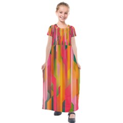 Background Abstract Colorful Kids  Short Sleeve Maxi Dress