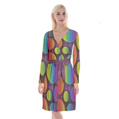 Background Colorful Abstract Circle Long Sleeve Velvet Front Wrap Dress
