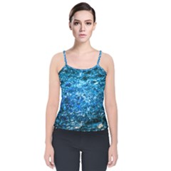 Water Color Blue Velvet Spaghetti Strap Top