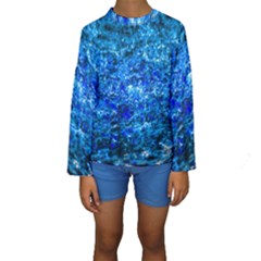 Water Color Navy Blue Kids  Long Sleeve Swimwear by FunnyCow