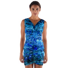 Water Color Navy Blue Wrap Front Bodycon Dress by FunnyCow