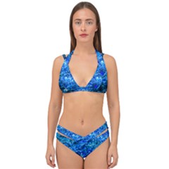 Water Color Navy Blue Double Strap Halter Bikini Set by FunnyCow