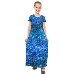 Water Color Navy Blue Kids  Short Sleeve Maxi Dress by FunnyCow