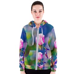 Pink Rose Flower Women s Zipper Hoodie by FunnyCow