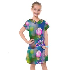 Pink Rose Flower Kids  Drop Waist Dress