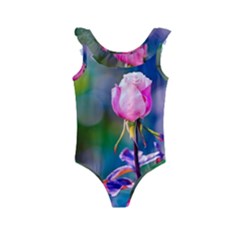 Pink Rose Flower Kids  Frill Swimsuit by FunnyCow