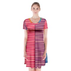 Background Colorful Abstract Short Sleeve V-neck Flare Dress