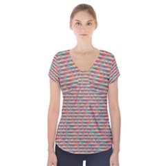 Background Abstract Colorful Short Sleeve Front Detail Top