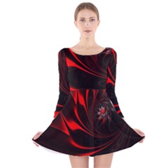 Abstract Curve Dark Flame Pattern Long Sleeve Velvet Skater Dress